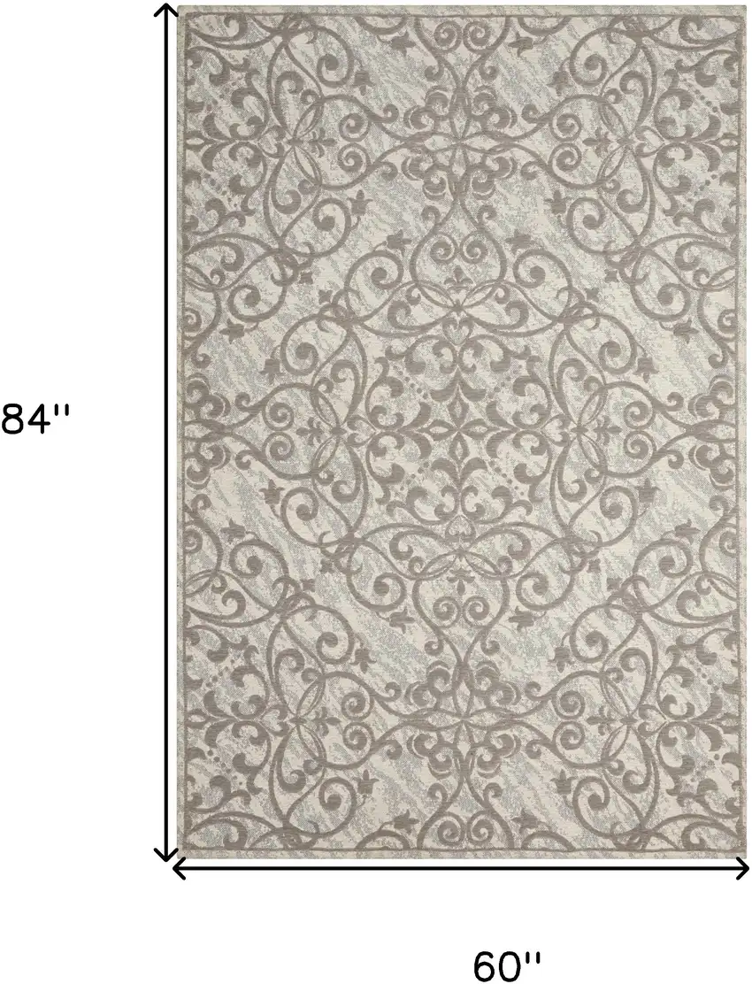 Ivory And Gray Damask Distressed Area Rug Photo 3