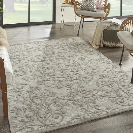 Ivory And Gray Damask Distressed Area Rug Photo 3