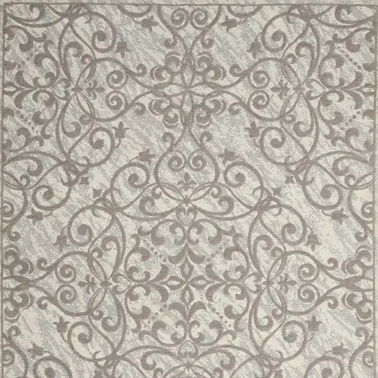 Ivory And Gray Damask Distressed Area Rug Photo 6