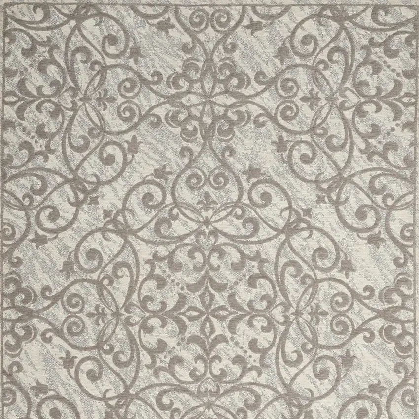 Ivory And Gray Damask Distressed Area Rug Photo 6