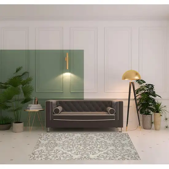 Ivory And Gray Damask Distressed Area Rug Photo 1