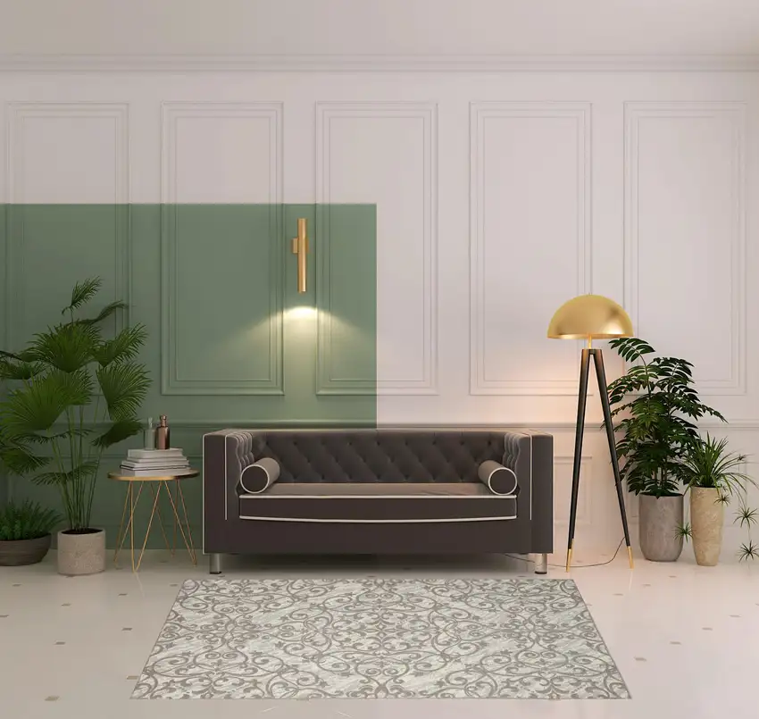 Ivory And Gray Damask Distressed Area Rug Photo 1