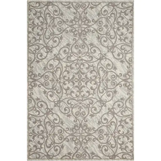 Ivory And Gray Damask Distressed Area Rug Photo 9