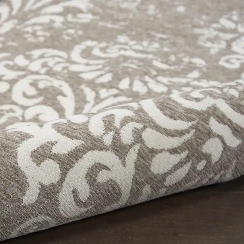 Ivory And Gray Damask Distressed Area Rug Photo 7