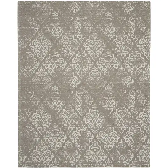 Ivory And Gray Damask Distressed Area Rug Photo 2