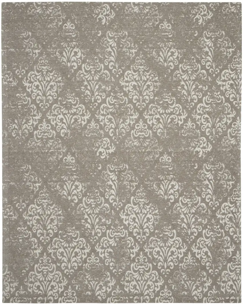 Ivory And Gray Damask Distressed Area Rug Photo 2