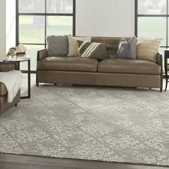 Ivory And Gray Damask Distressed Area Rug Photo 3