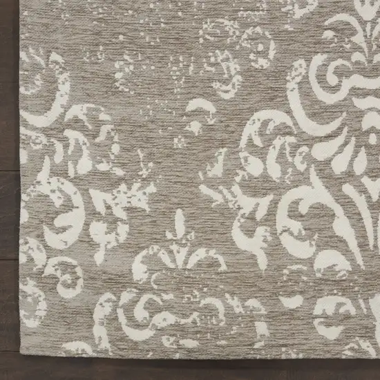 Ivory And Gray Damask Distressed Area Rug Photo 9