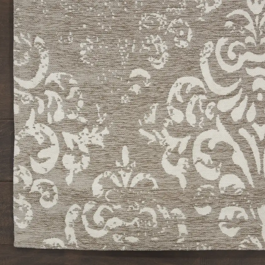 Ivory And Gray Damask Distressed Area Rug Photo 9