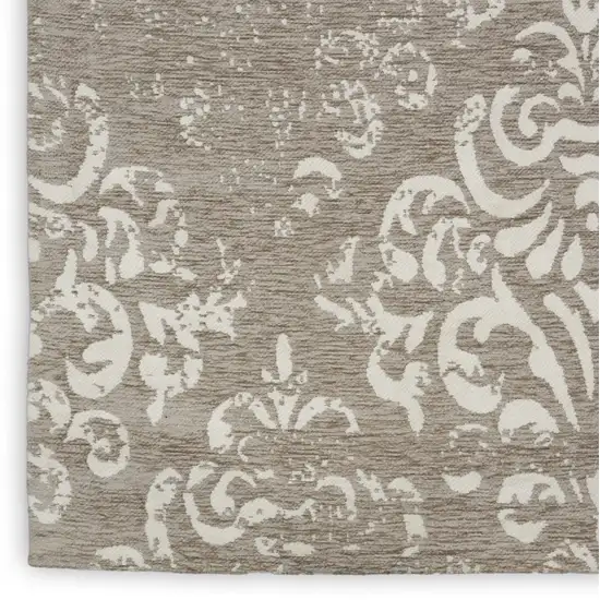 Ivory And Gray Damask Distressed Area Rug Photo 8