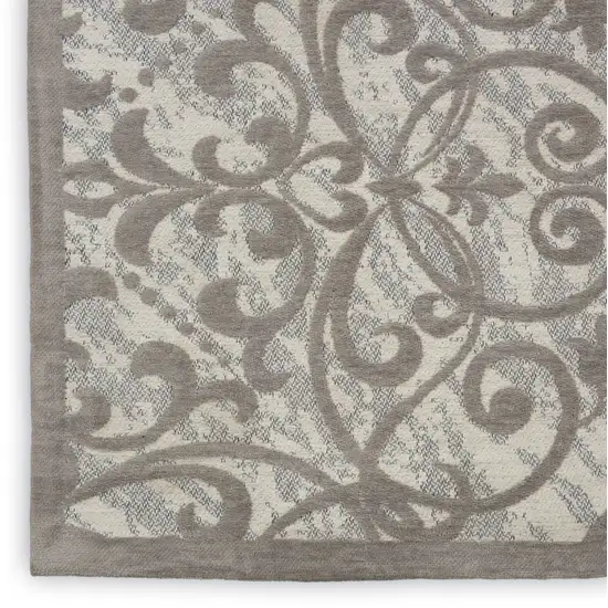 Ivory And Gray Damask Distressed Area Rug Photo 8