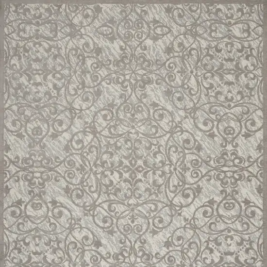 Ivory And Gray Damask Distressed Area Rug Photo 9