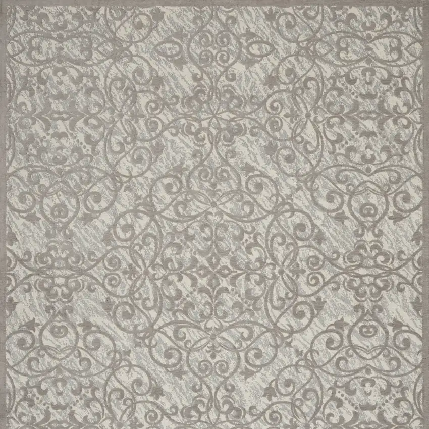 Ivory And Gray Damask Distressed Area Rug Photo 9