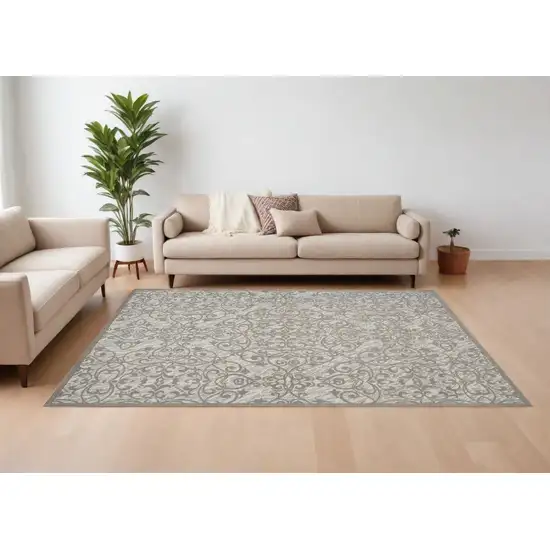 Ivory And Gray Damask Distressed Area Rug Photo 1