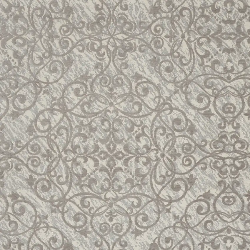 Ivory And Gray Damask Distressed Area Rug Photo 8