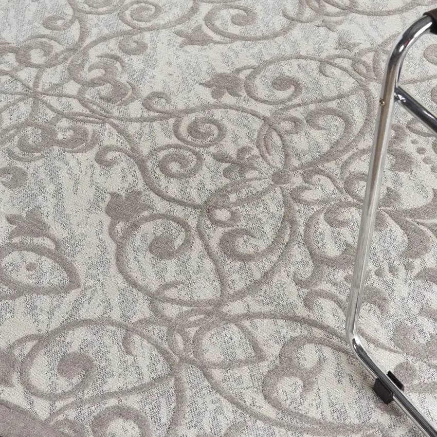 Ivory And Gray Damask Distressed Area Rug Photo 9