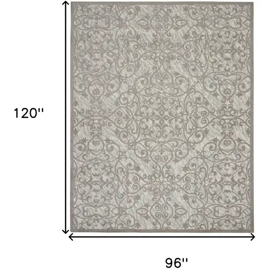 Ivory And Gray Damask Distressed Area Rug Photo 3