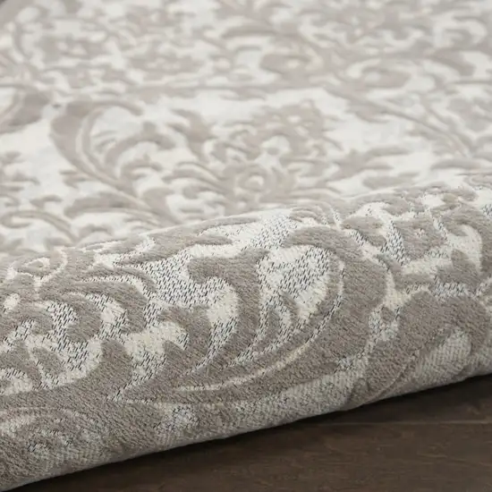 Ivory And Gray Damask Distressed Area Rug Photo 7