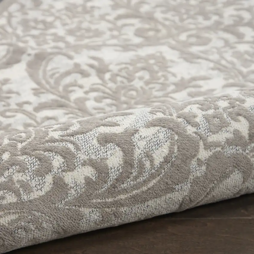 Ivory And Gray Damask Distressed Area Rug Photo 7