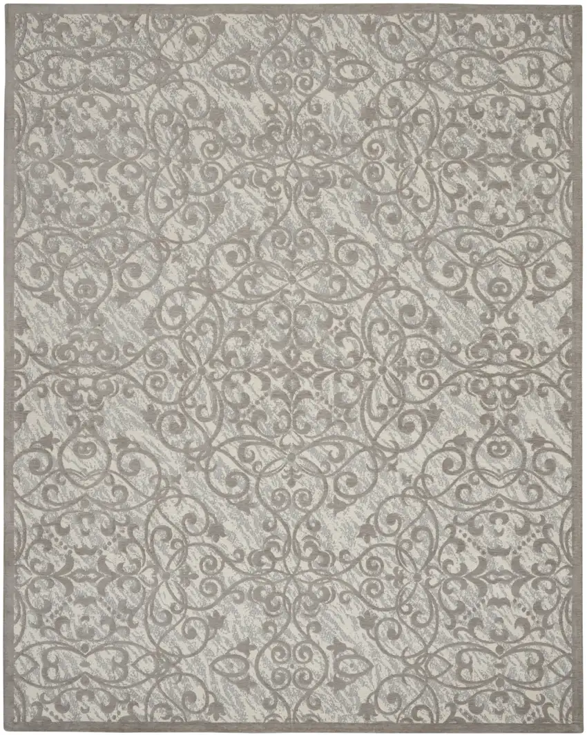 Ivory And Gray Damask Distressed Area Rug Photo 7