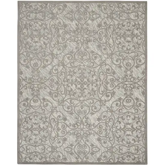 Ivory And Gray Damask Distressed Area Rug Photo 7