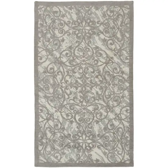 Ivory And Gray Damask Distressed Area Rug Photo 6