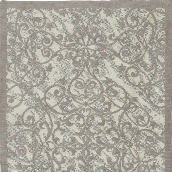 Ivory And Gray Damask Distressed Area Rug Photo 8
