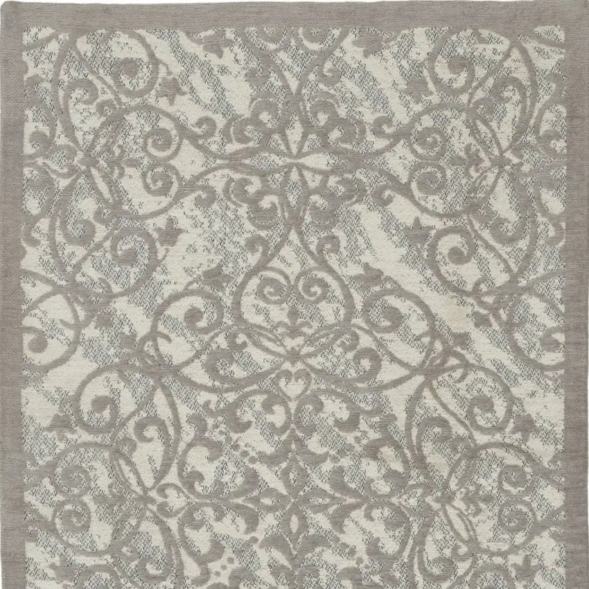Ivory And Gray Damask Distressed Area Rug Photo 8