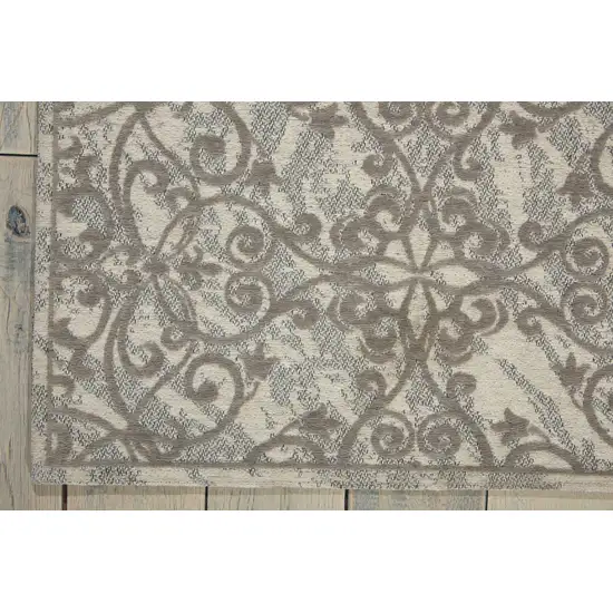 Ivory And Gray Damask Distressed Area Rug Photo 9