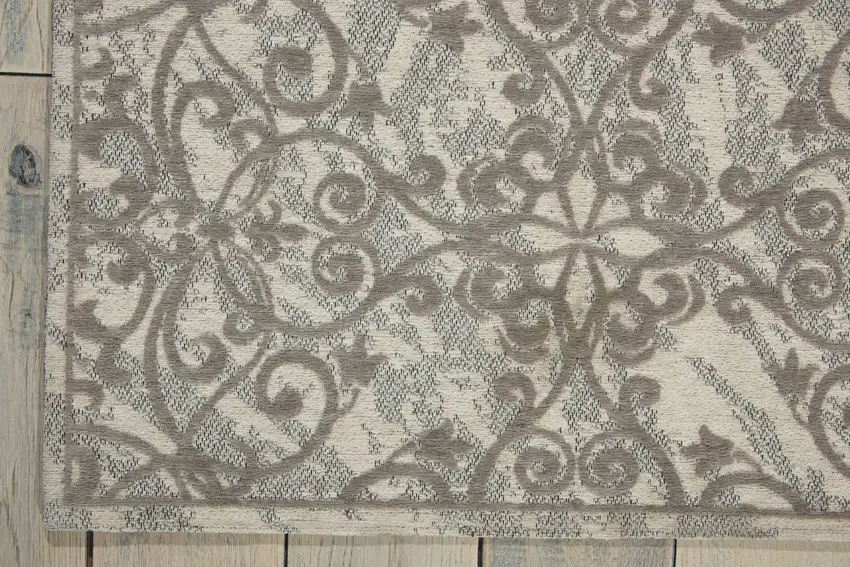 Ivory And Gray Damask Distressed Area Rug Photo 9