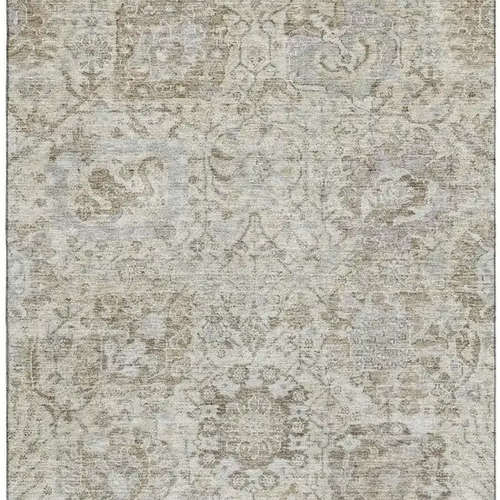 Ivory And Gray Damask Washable Area Rug With UV Protection Photo 3