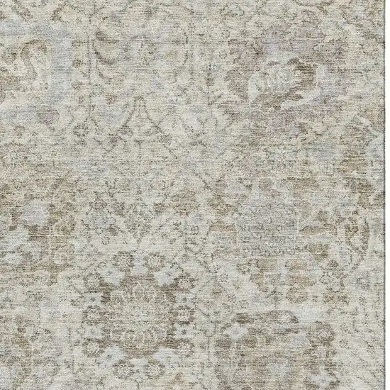 Ivory And Gray Damask Washable Area Rug With UV Protection Photo 2