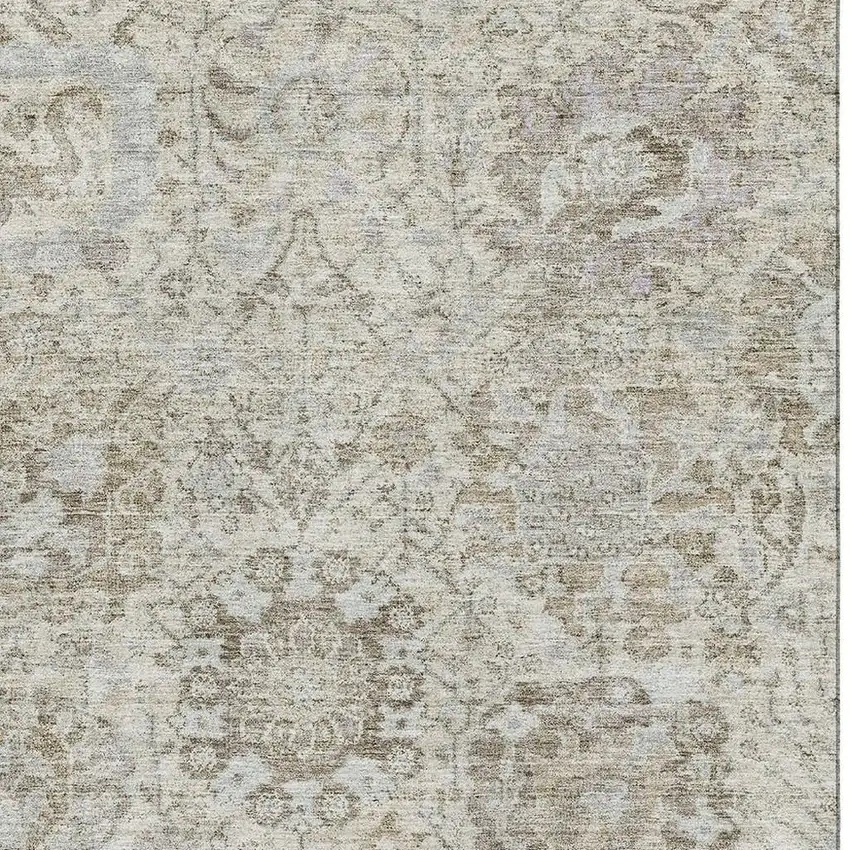 Ivory And Gray Damask Washable Area Rug With UV Protection Photo 2