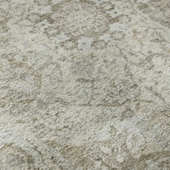 Ivory And Gray Damask Washable Area Rug With UV Protection Photo 9