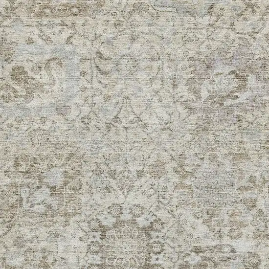 Ivory And Gray Damask Washable Area Rug With UV Protection Photo 2