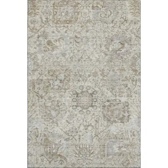 Ivory And Gray Damask Washable Area Rug With UV Protection Photo 1