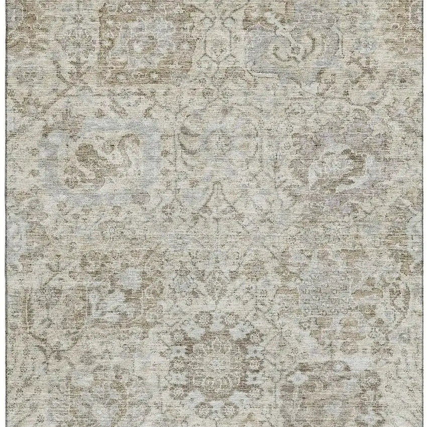 Ivory And Gray Damask Washable Area Rug With UV Protection Photo 3