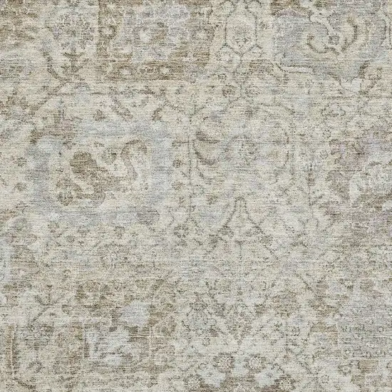 Ivory And Gray Damask Washable Area Rug With UV Protection Photo 2