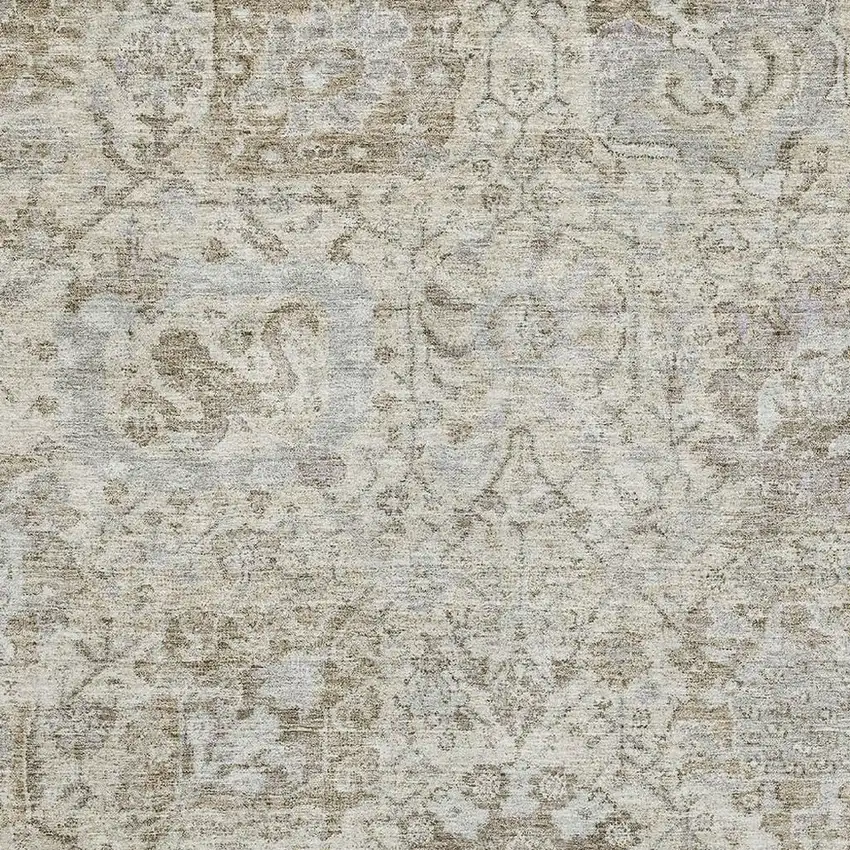 Ivory And Gray Damask Washable Area Rug With UV Protection Photo 2