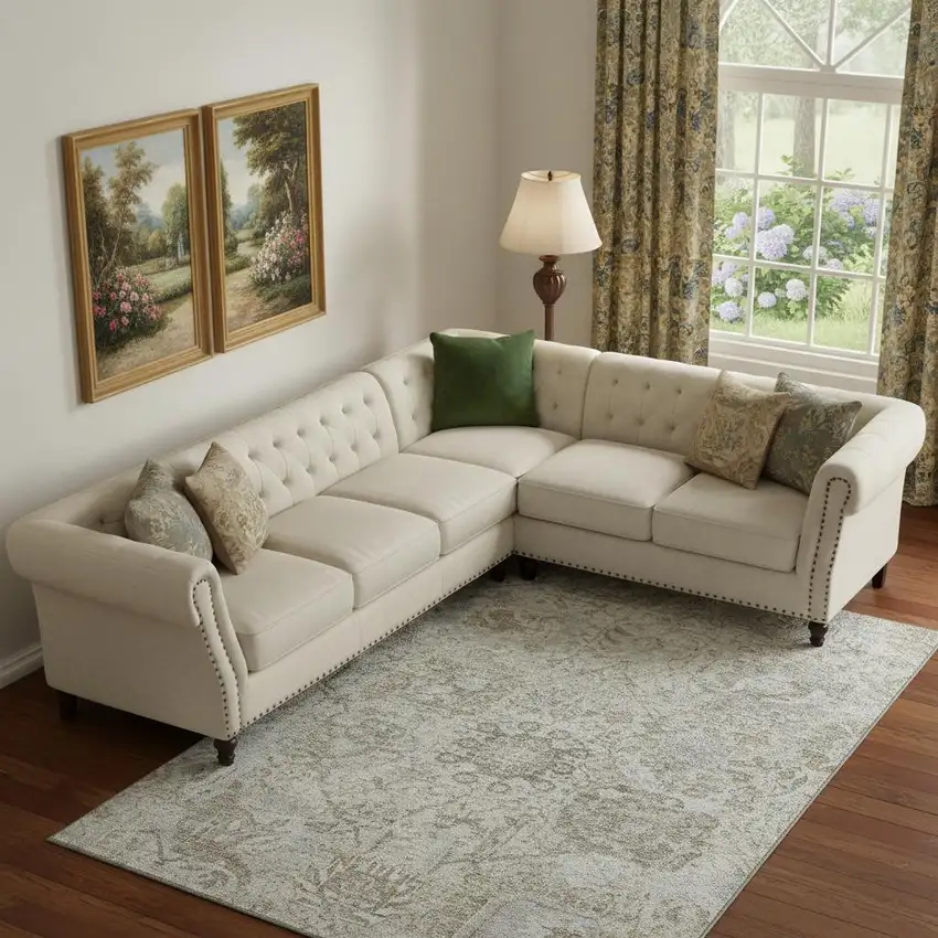 Ivory And Gray Damask Washable Area Rug With UV Protection Photo 2