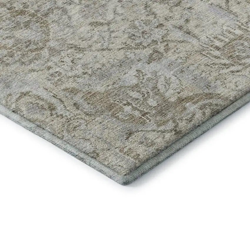 Ivory And Gray Damask Washable Area Rug With UV Protection Photo 7