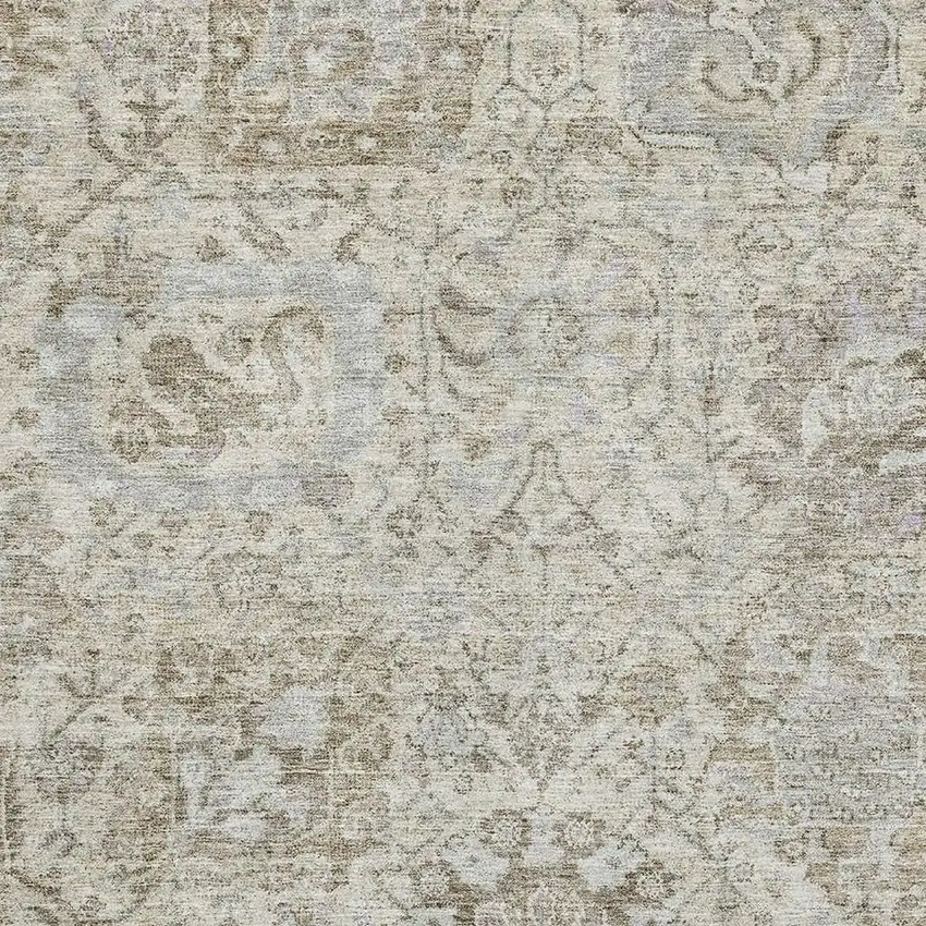 Ivory And Gray Damask Washable Area Rug With UV Protection Photo 2