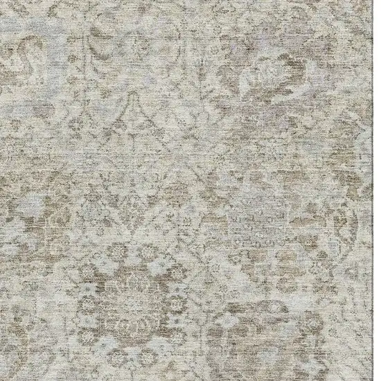 Ivory And Gray Damask Washable Area Rug With UV Protection Photo 2