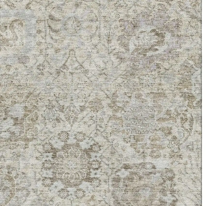 Ivory And Gray Damask Washable Area Rug With UV Protection Photo 2