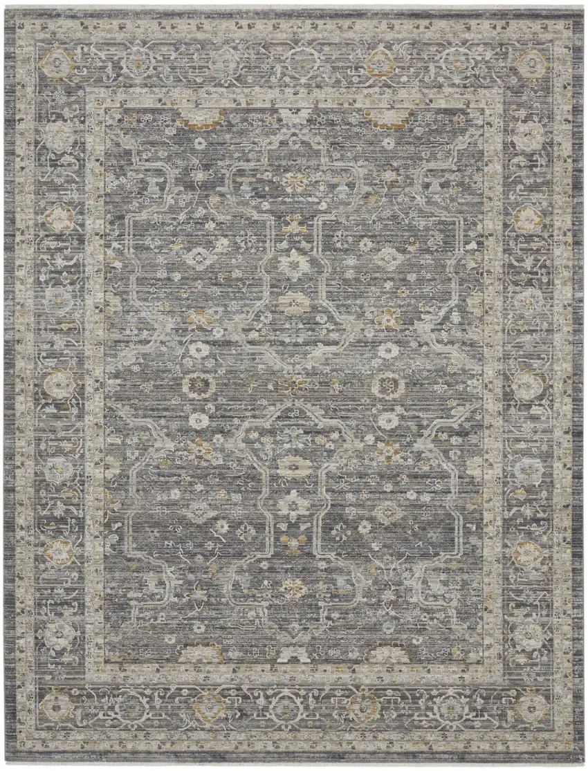 Ivory And Gray Floral Distressed Area Rug Photo 2