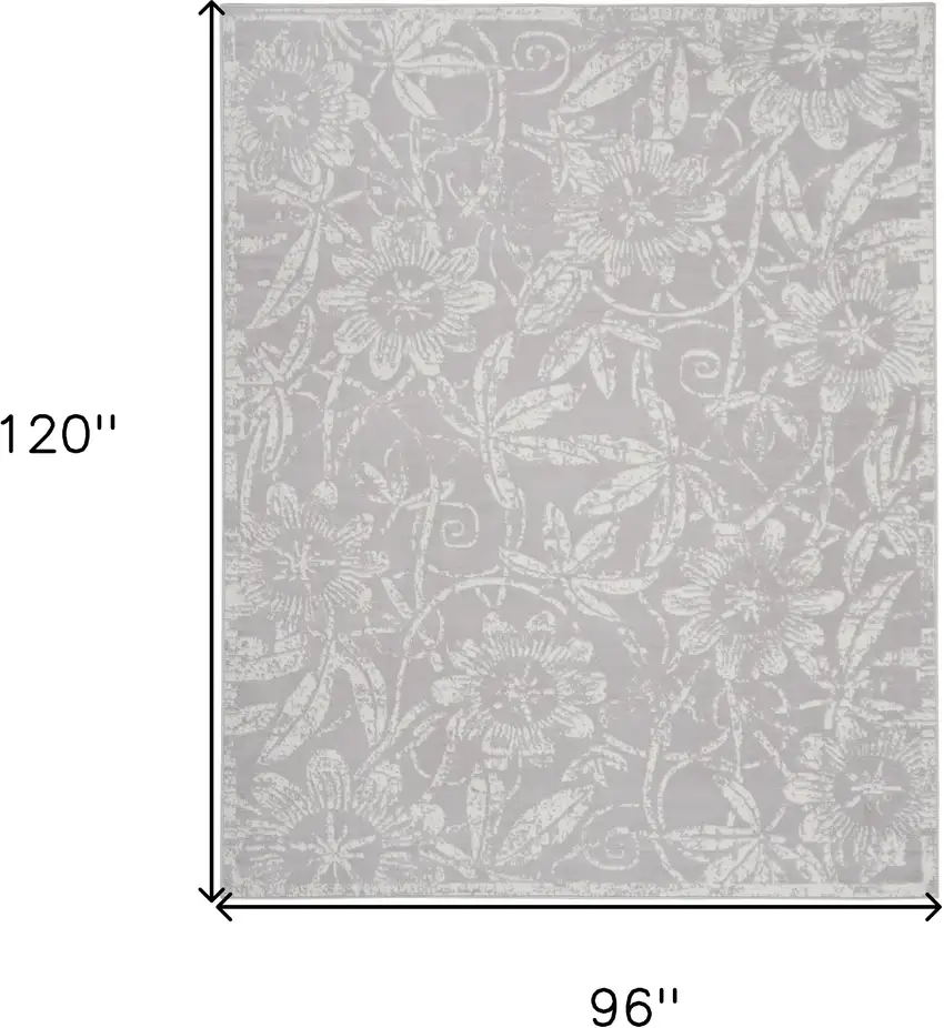 Ivory And Gray Floral Distressed Area Rug Photo 3
