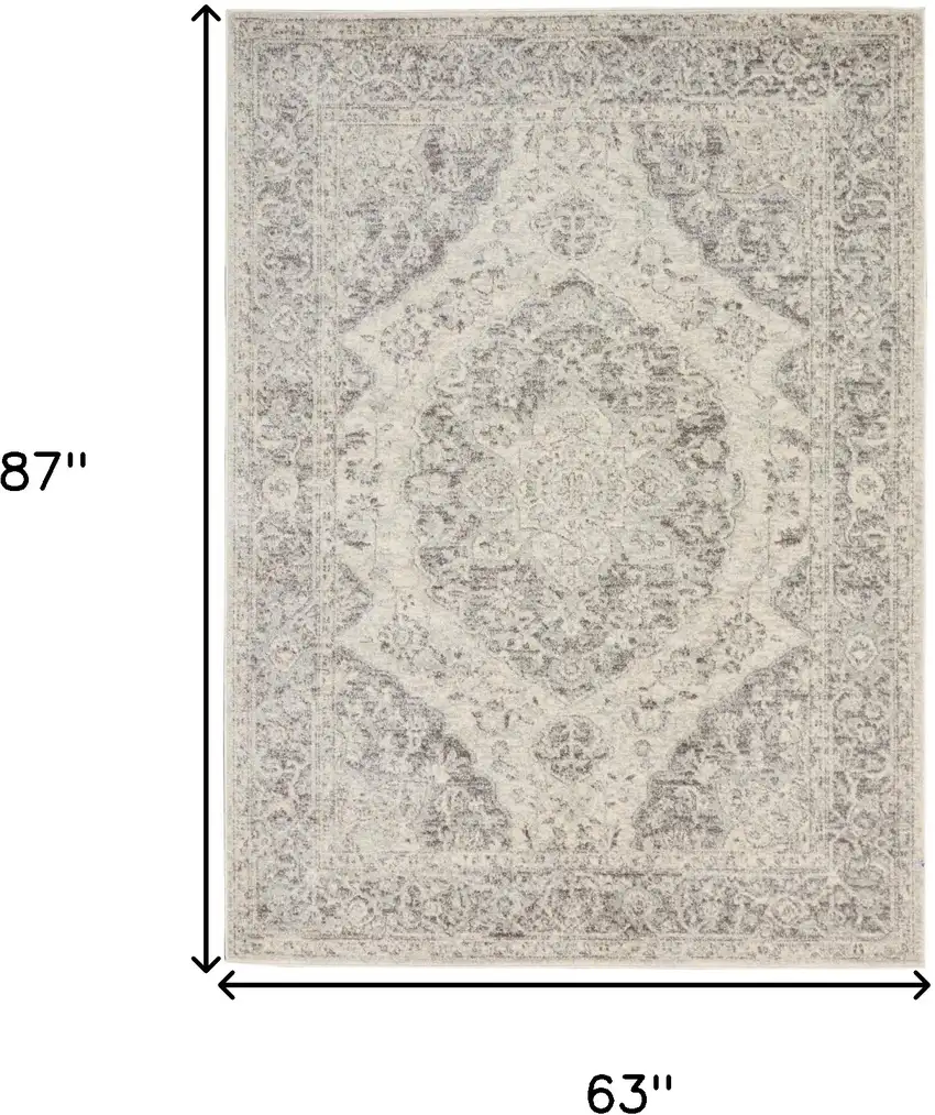 Ivory And Gray Floral Medallion Distressed Area Rug Photo 3