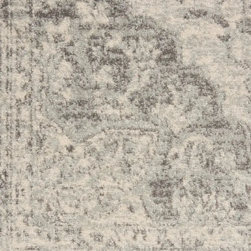 Ivory And Gray Floral Medallion Distressed Area Rug Photo 9