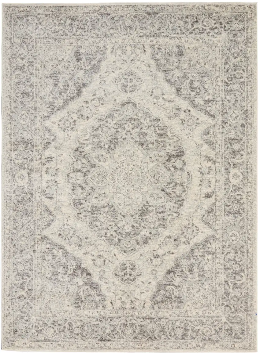 Ivory And Gray Floral Medallion Distressed Area Rug Photo 2
