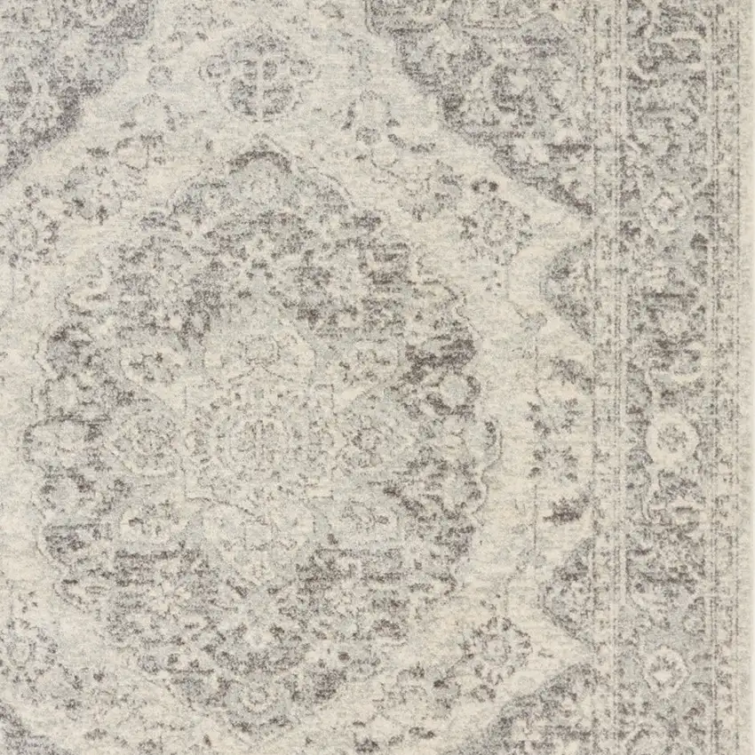 Ivory And Gray Floral Medallion Distressed Area Rug Photo 6